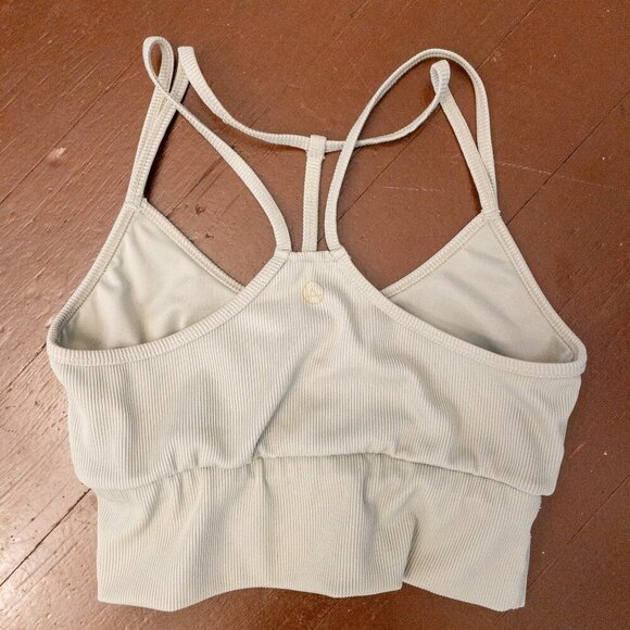 LA + IMAGE Sage Green Ribbed Sports Bra Crop Top – Size Medium | Strappy Back - Picture 2 of 3